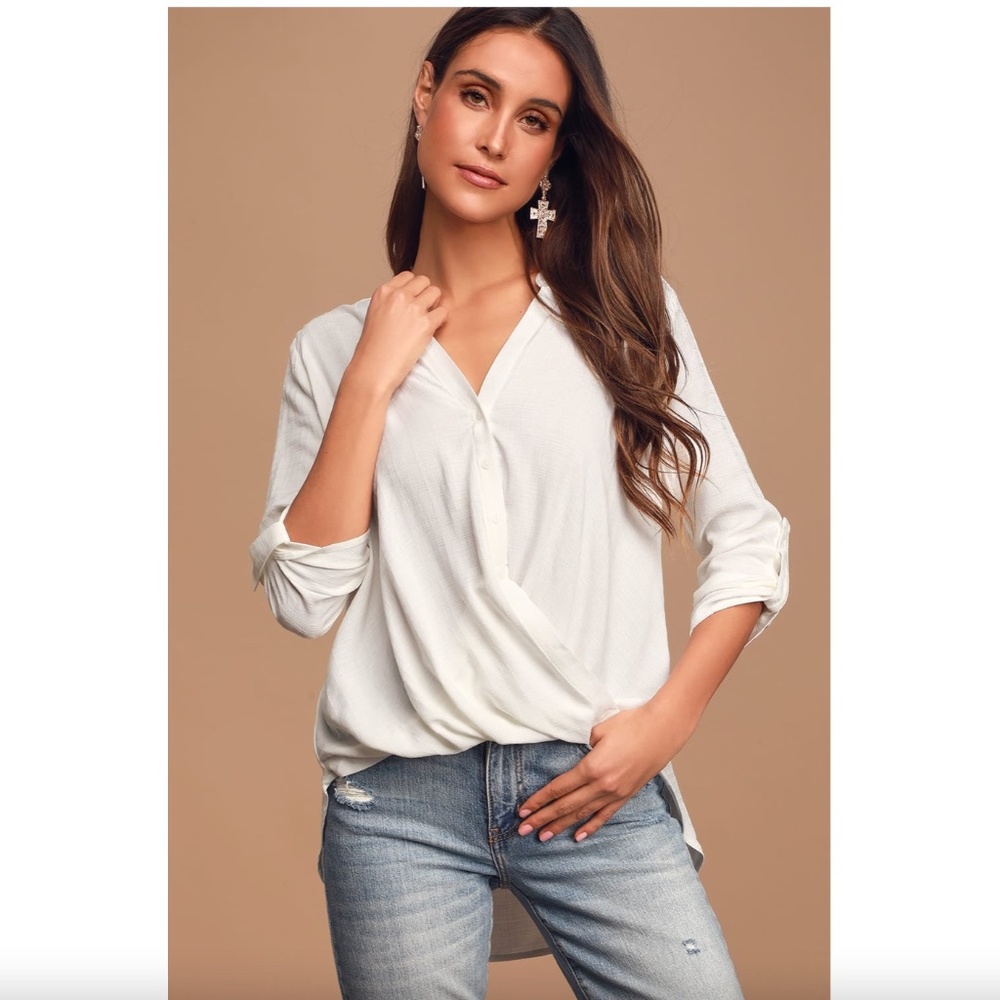 EUC Lulus Making a Difference Ivory Button-Up Top - Large
